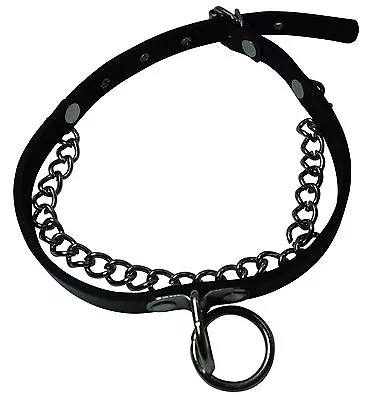 Leather Collar With O-Ring And Chain (Genuine Leather Fashion Wear) • $49.95