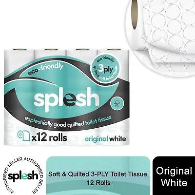 Splesh Quilted Luxury White 3 Ply Soft Toilet Tissue Paper • £43.99