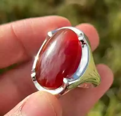 Natural Mens Red Yemen Agate Ring Red Carnelian Ring For Men Silver 925 Handmade • $160