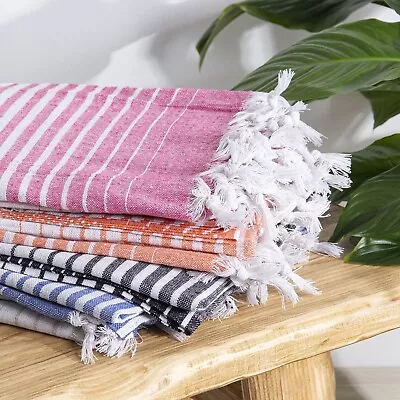 100% Cotton Turkish Bath Peshtemal Pink Striped Towel For Beach BathHoliday • £10