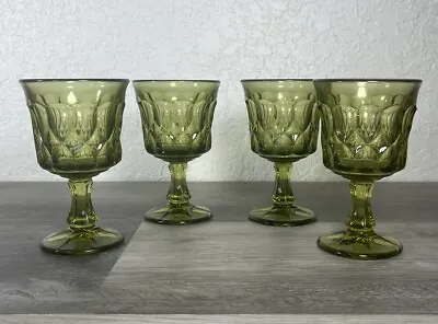 Vintage Set Of 4 Vintage Fostoria Argus Green Water Goblets Stemmed Wine Glass • $28