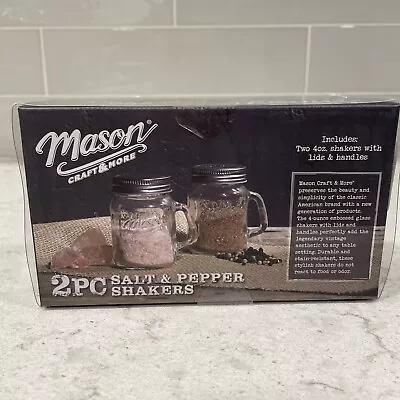 Mason Craft & More Glass Mason Jar Salt & Pepper Shakers Set Clear New In Box • $9.99