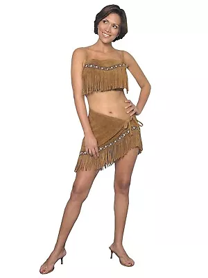 Little Fawn Indian Pocahontas Native American Deluxe Leather Women Costume L • £38.64