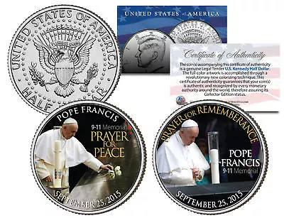 POPE FRANCIS Visits 9/11 Memorial PEACE PRAYER - 2015 JFK Half Dollar 2-Coin Set • $12.95