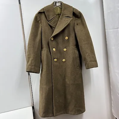 Vintage WWII US Army Military Wool Eagle Gold Button Trench Overcoat 36R • $99.99