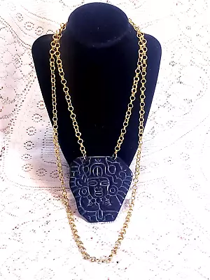 Vintage Kenneth Lane Black Lucite Mayan Aztec Pendant Layered Necklace • $49.99