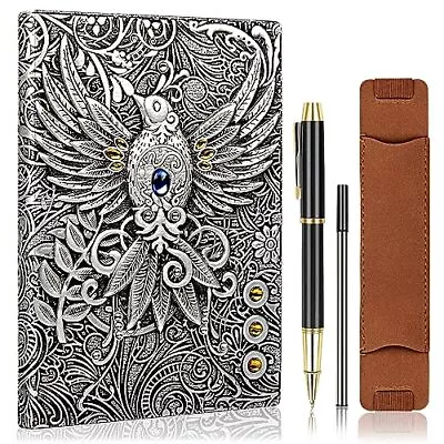 Vintage Embossed Phoenix 3D Notebook Travel Writing Journal With Black Silver • $15.04