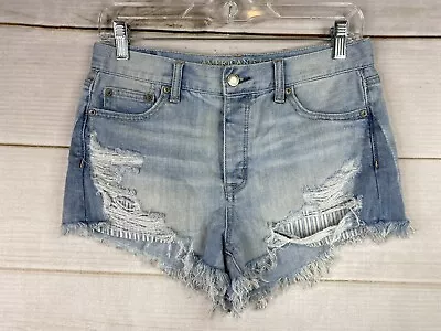 American Eagle Jean Shorts Women 4 Blue Denim Vintage Hi Rise Festival Destroyed • $17.14