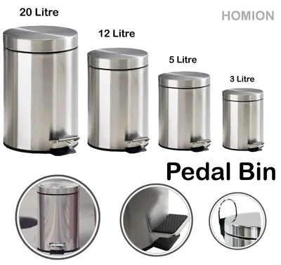 Stainless Steel Round Pedal Bin Home Office Kitchen Bathroom Rubbish Waste Bin • £10.99