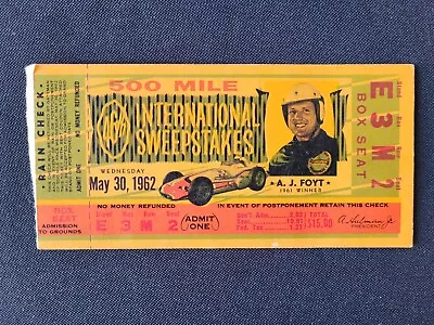 1962 USAC Indianapolis 500 A.J. Foyt Ticket Stub Rodger Ward Indy Win #2 • $24.95