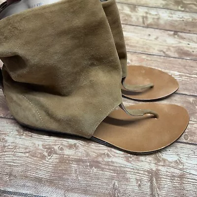 Zara Womens Size 39 Suede Leather Slouch Thong Flat Heel Sandals • $29.69