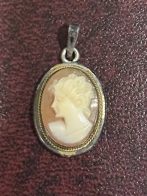 Vintage 800 Silver Shell Cameo Brooch Pendant Of A Woman Lady Sterling • $25