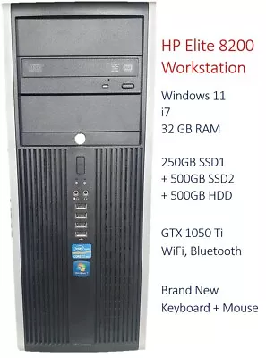 HP Workstation I7 32GB 500GB SSD GTX 1050 Ti Windows 11 WiFi Bluetooth Gaming • $550