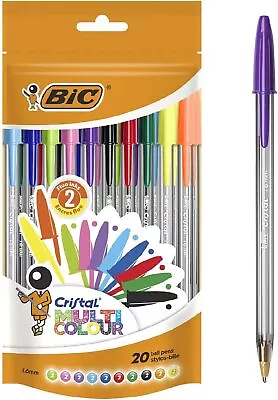 BIC Cristal Multi Colour Ballpoint Pens Assorted Colors Every-day Biro Pens Wi • £9.15