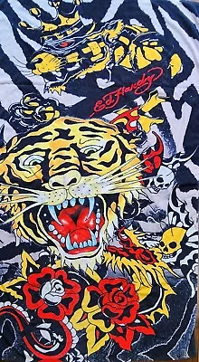 Ed Hardy Beach Towel Ca55489 Tiger Roses And Skulls Red Yellow Black White -d • $34.99