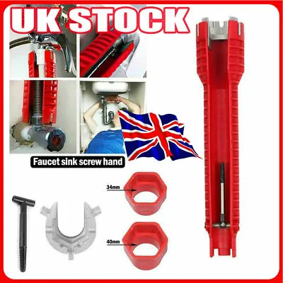 8 In1 Multifunction Faucet Wrench Water Pipe Tap Nut Spanner Bath Sink Installer • £7.49