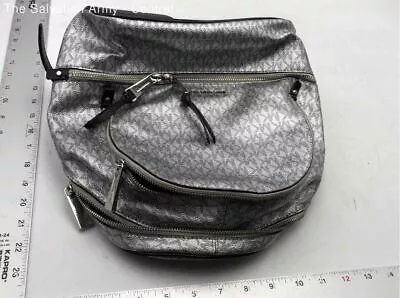 Michael Kors Womens Silver Black Monogram Leather Shoulder Strap Backpack • $20.50