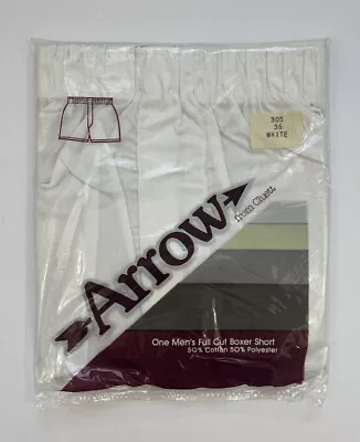 Vintage NOS Arrow Brand Men’s Full Cut White Boxer Shorts 50/50 Size 36 • $24.49