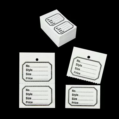 £1.99 • Buy 100 White Clothes Garment Tickets Perforated Clothing Price Stock Tags Tagging