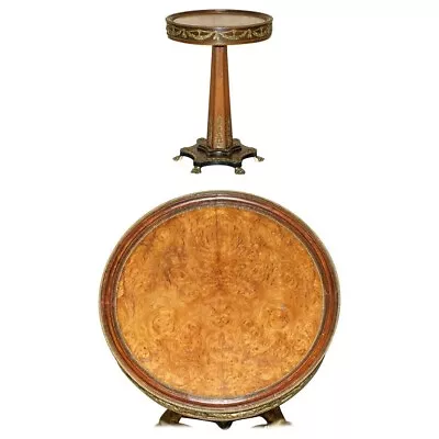 Stunning French Vintage Burr Walnut & Gilt Brass Round Occasional Table • $3667.88