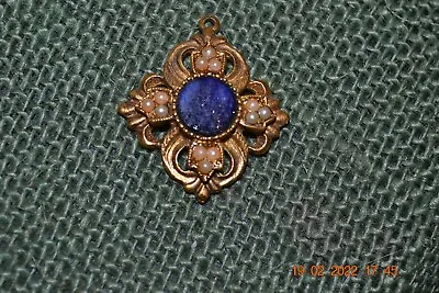 Vintage Maltese Cross Pendant W/Lapis Center & Seed Pearls (#222) • $19.60