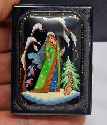£19.99 • Buy Vintage Russian Hand Painted Signed Lacquered Trinket Box. Rabbit Forest Snow