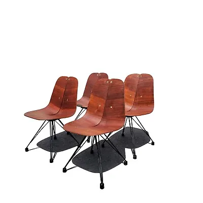 A Set Of 4 Mid-century Modern / Industrial Plywood Dining Chairs By Steelcraft • $6500