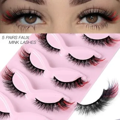 High Quality Cat Eye Colored Eyelashes Mink Curl Mix Fake Lashes  Makeup Tools • £3.86