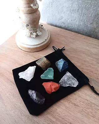 7 Chakra MINI Crystal Set Raw Natural Healing 10-20mm Gemstone Set & Pouch • £6.29