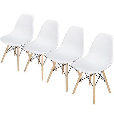 Set Of 4 Modern Dining Chairs Shell Lounge DSW Plastic Chair W/ Solid Wood Legs • $65.58