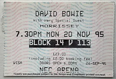 David Bowie Morrissey Original Used Concert Ticket NEC Birmingham 20th Nov 1995 • $14.93