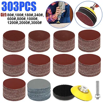 303PC 2 Inch Sanding Discs Dry Hook Loop 80-3000 Grit For Drill Die Grinder US • $13.35