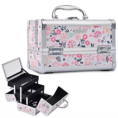 Makeup Box Cosmetic Train Case Jewelry Organizer Lockable With Keys And Mirror 2 • $38.03