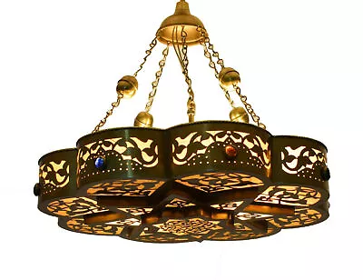 Handcrafted Moroccan Matte Gold Brass Ceiling Light Fixture Chandelier Lamp  • $354.48