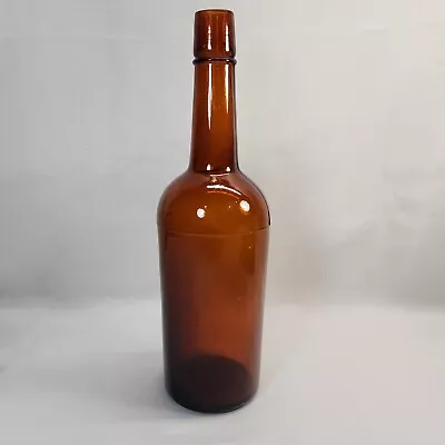 Vintage Bottle Amber 3 Piece Mold Applied Collar Liquor Whiskey Bubbles • $23.25