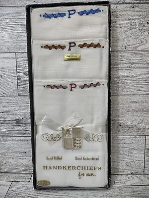 Vintage Towncraft P Monogrammed Men's Cotton Handkerchiefs Hand Embroidered  • $9.99