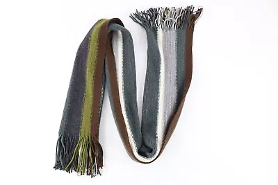 Vintage 90s Streetwear Striped Color Block Knit Fringed Neck Scarf Wrap Acrylic • $26.95