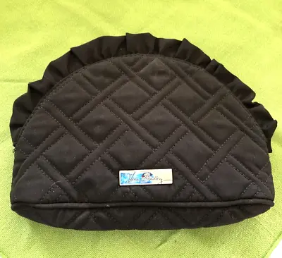 VERA BRADLEY Cosmetic Bag BLACK Quilt Ruffle Colorful Plastic Lining 8x6.5 • $22.50