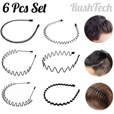 6 PCS Metal Hair Headband Wave Style Hoop Band Comb Sports Hairband Men Women • $7.78