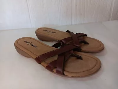 Minnetonka Sunny Thong Sandals Womens 8 Brown Leather Slip On Shoe Strappy • $14.99