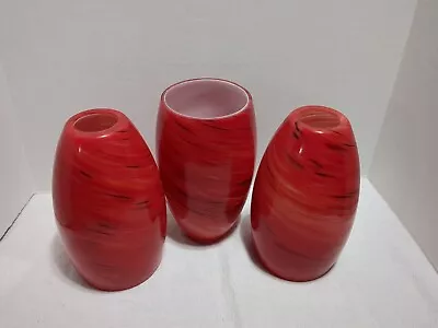 3 Red Swirl Art Glass Hanging Pendant Light Globes Replacement Shade 7.75  Tall • $30