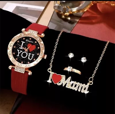 ✅ Quartz Watch Ring Necklace Earrings I Love Mama Mom's Day Gift Women Jewelry • $0.01