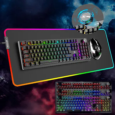 $69.89 • Buy RGB Backlit Wireless Gaming Keyboard Mouse And Mat Set Rechargeable Mechanical 