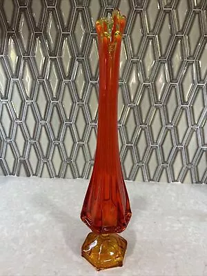 Vintage MCM Viking Swung Glass Vase 18” • Persimmon • Epic Column • Cadium Glow • $110