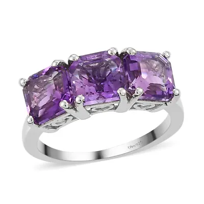 PRETTY!! 3.10ctw Moroccan Amethyst 3 Stone Ring Platinum Plated Size 7 • $35