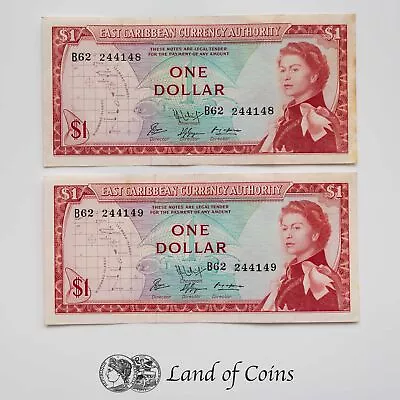 EAST CARIBBEAN: 2 X 1 East Caribbean Dollar Banknotes. • £6.50