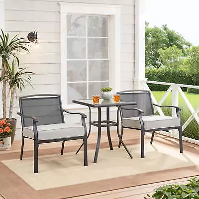3 Pcs Square Bistro Set Glass Top Side Table Sturdy Patio Outdoor Furniture Gray • $148.44