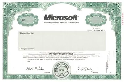 Microsoft Corporation - 2003 Dated Specimen Certificate - General Stocks • £1170.23