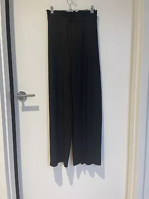 Zara Plisse Wide Leg Pants Black XL • $20