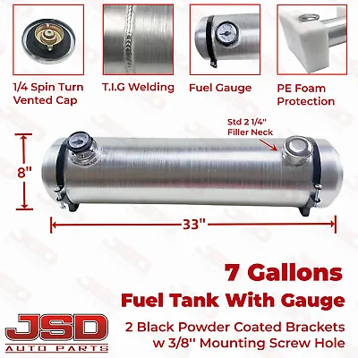 7 Gallon 8x33 Round Gas Tank End Fill Aluminum Spun 1/4 NPT Fuel Tank With Gauge • $183.55